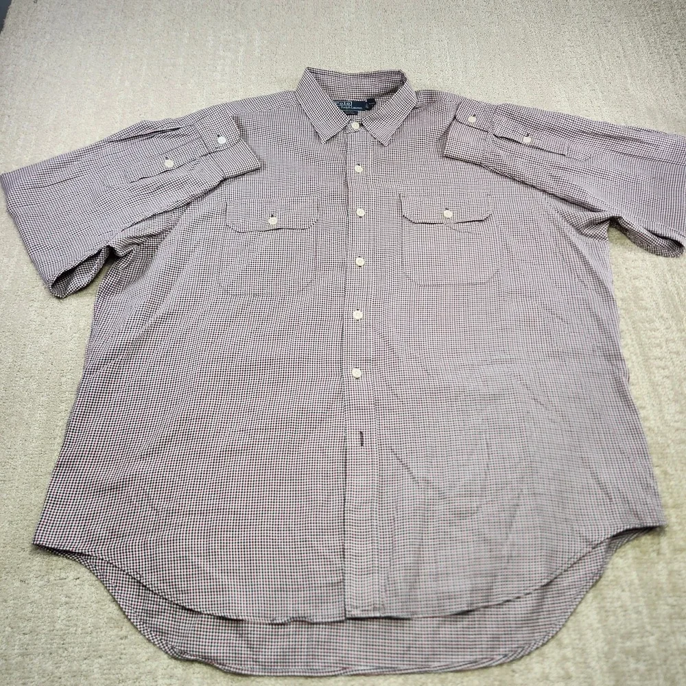 Vintage 90s Polo Ralph Lauren Gi Shirt Men XL Houndstooth Work Pockets *READ USA